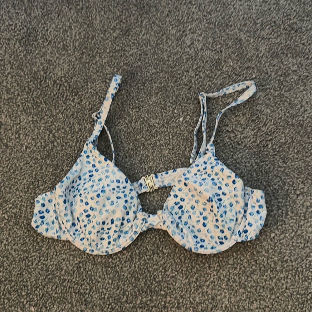 blue and white wire bikini top